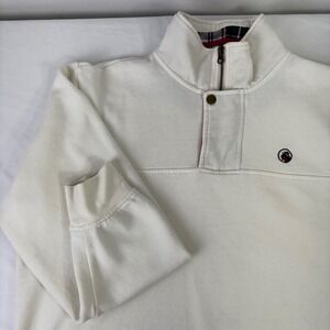 Southern Proper Off White Quarter Zip Pullover Sweatshirt‎ Plaid Lined Size L